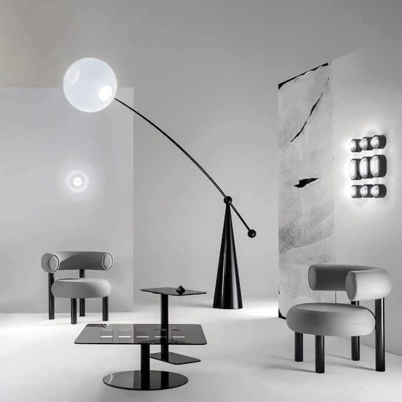 Sleek Arc Floor Lamp with Orb Shade - A Modern Minimalist Statement