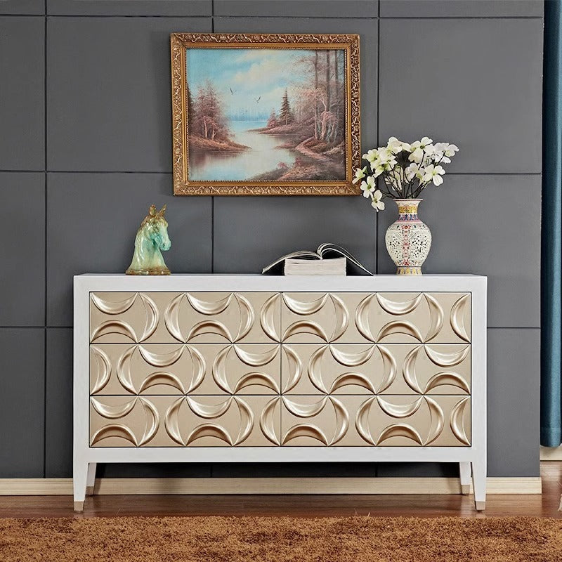 White Solid Wood Carved Sideboard | Elegant Entryway & Living Room Cabinet