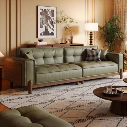 Minimalist Leather Sofa with Solid Wood Frame – Sleek Straight-Line Design for Living Rooms