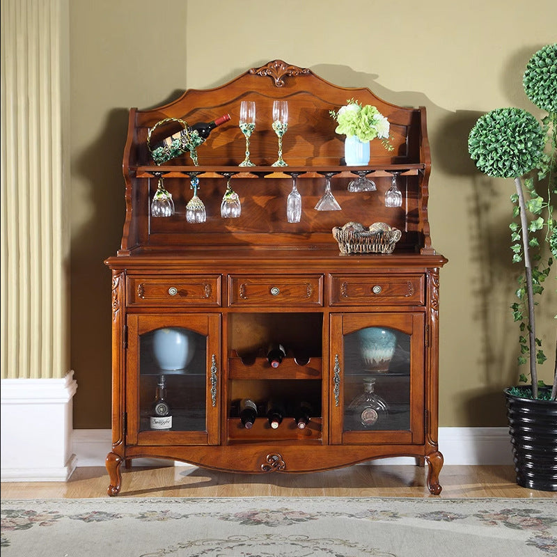 Vintage-Inspired Wine Cabinet with Glass Doors and Wine Rack