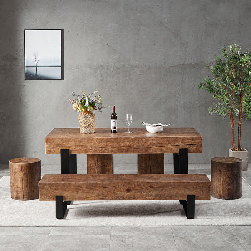 Rustic Wood Dining Table with Industrial Metal Base - Natural Edge Design