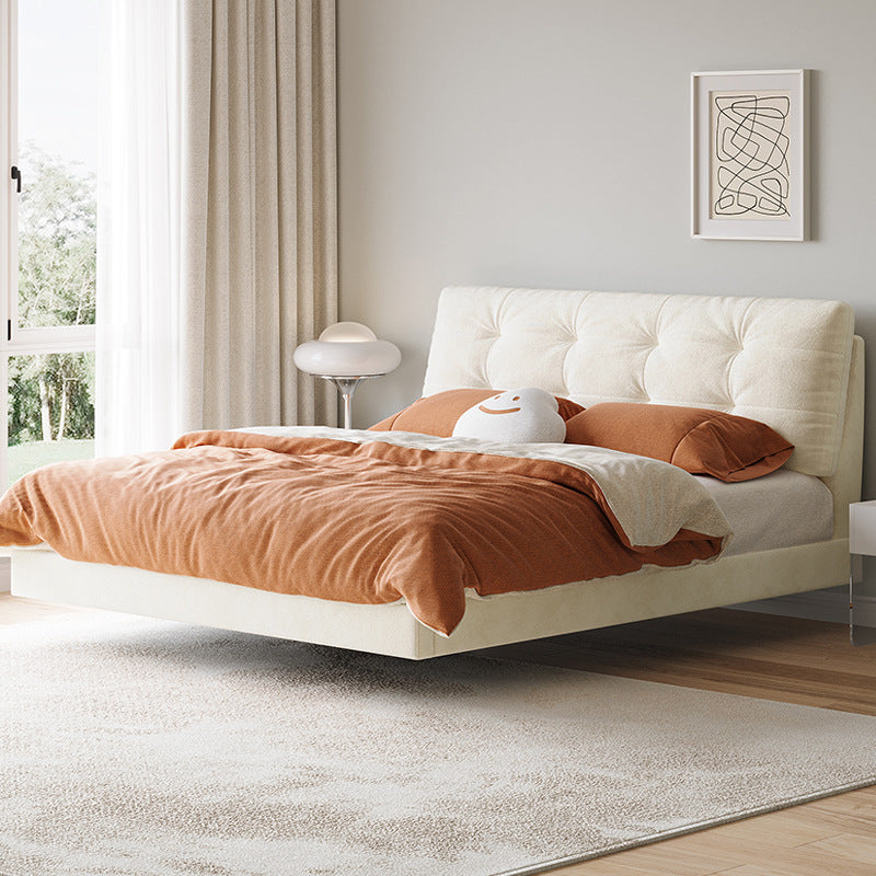 Queen Size Floating Platform Bed with Upholstered Headboard - Modern Minimalist Design