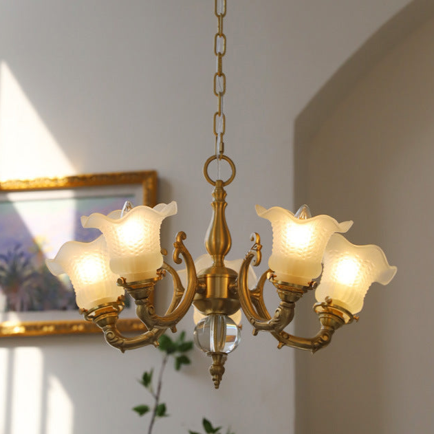 Vintage-Inspired Chandelier with Floral Glass Shades - Romantic and Elegant