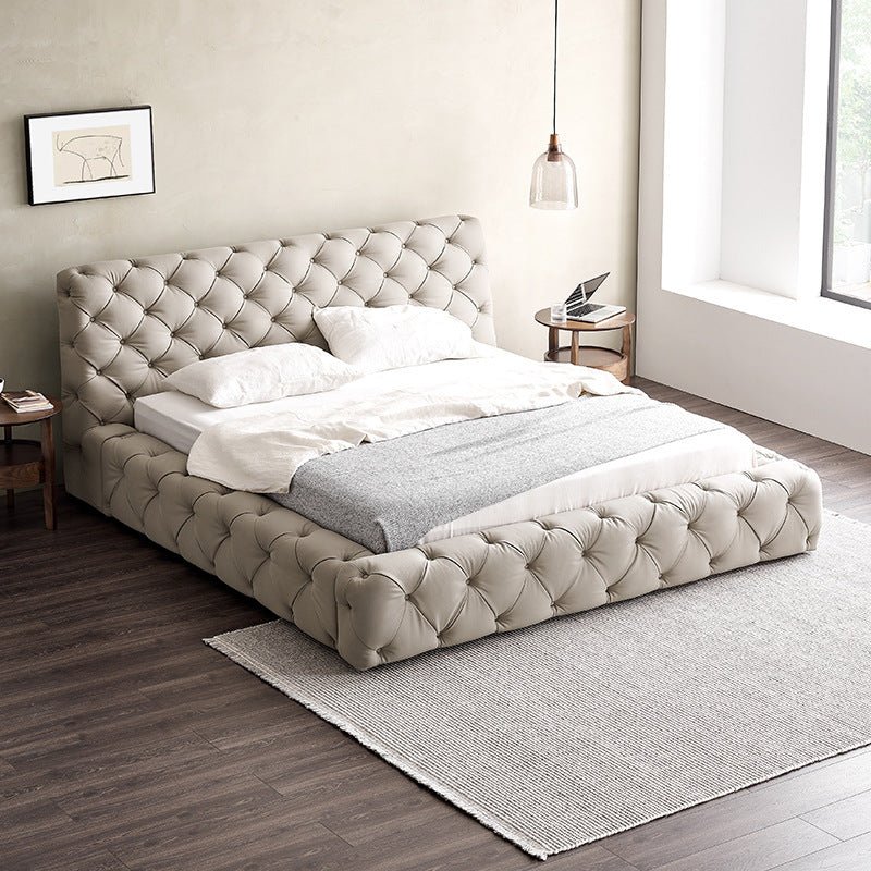 Luxurious Upholstered Bed with Button-Tufted Headboard