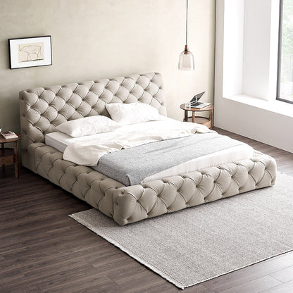 Luxurious Upholstered Bed with Button-Tufted Headboard