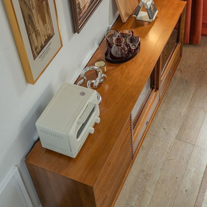 Mid-Century Modern Sideboard with Sliding Door and Glass Cabinet