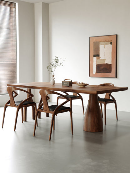 Modern Dining Table with Sculpted Wooden Base - Solid Pine Wood Top