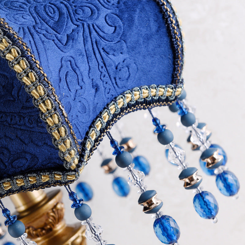 Royal Blue Table Lamp with Crystal Accents - A Touch of Regal Elegance