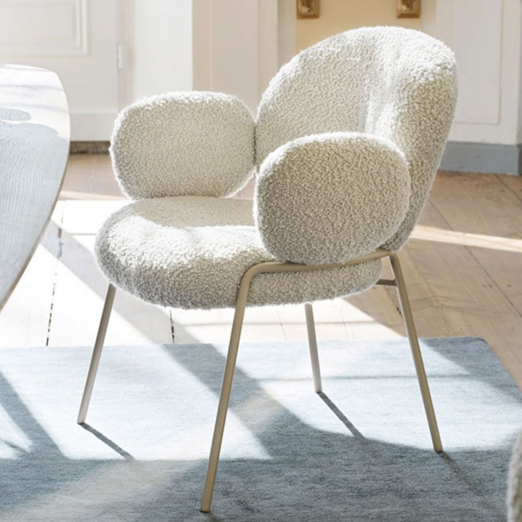 Plush Armchair with Oversized Cushions - Cozy Lambswool Chair with Metal Legs