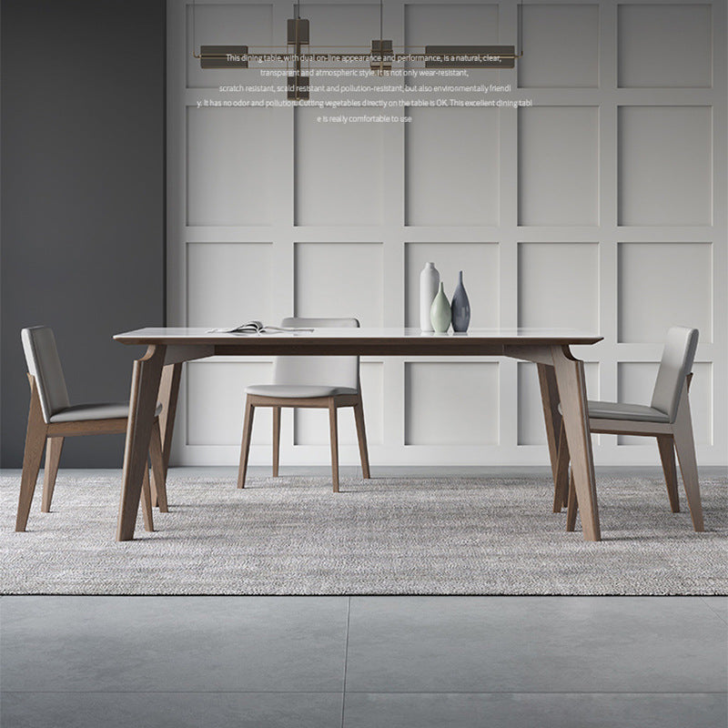 Modern Dining Table Set with Sleek Wooden Legs - Durable Rock Slab Top