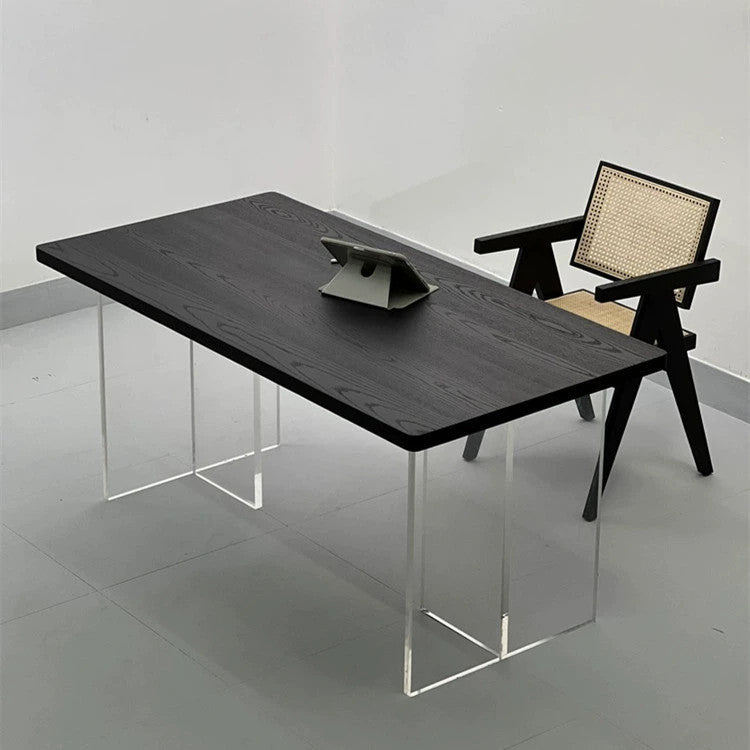 Modern Dining Table with Acrylic Legs - Rustic Ash Wood Top