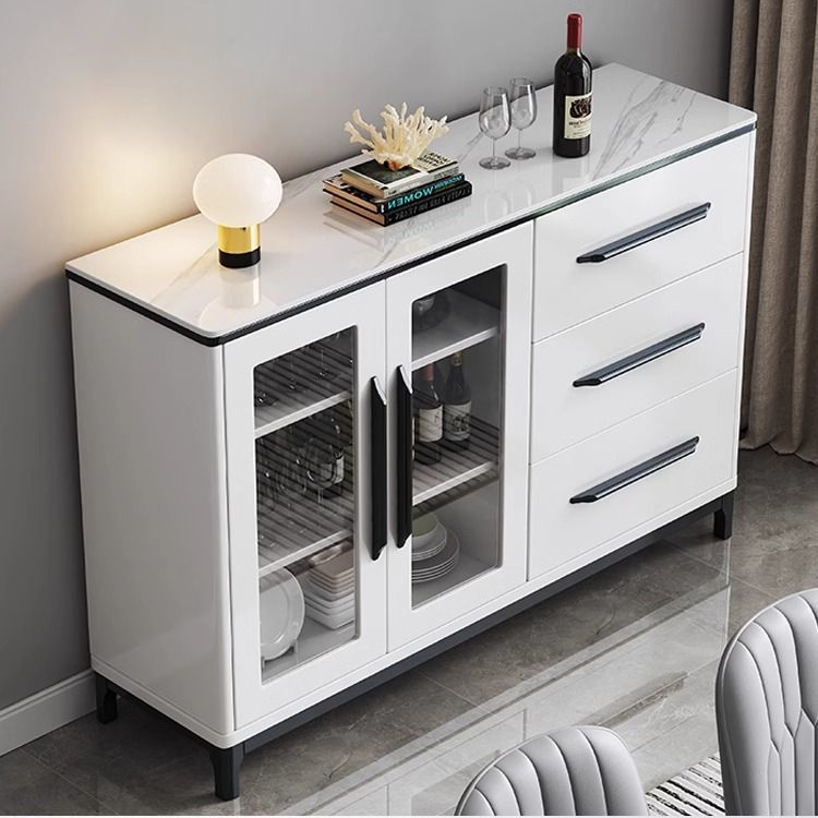 Modern Sideboard with Glass Doors and Drawer Storage