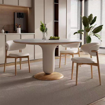 Modern Round Dining Table Set with Unique Sculptural Base - Durable Rock Slab Top