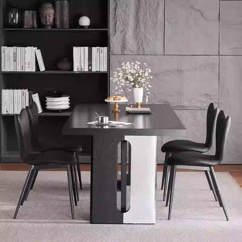 Modern Dining Table with Matte Rock Slab Top - Sleek Metal Base