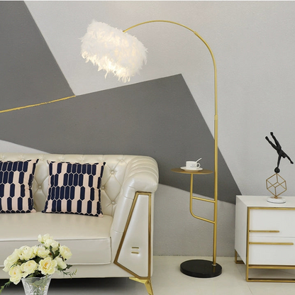 Elegant Feather Floor Lamp with Storage Shelf - A Touch of Luxury