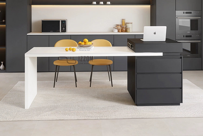 Modern Extendable Dining Table with Integrated Storage - Versatile Design, Durable Rock Slab Top