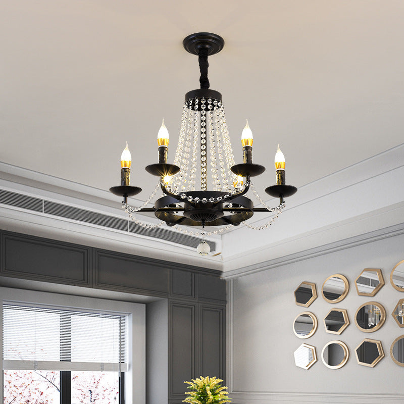 Vintage Black Chandelier with Crystal Accents - Timeless Elegance