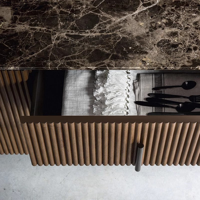 Modern Sideboard with Marble Top and Vertical Wood Slats