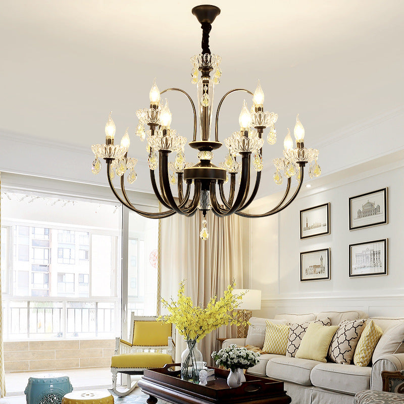 Vintage Black Chandelier with Crystal Accents - Timeless Elegance