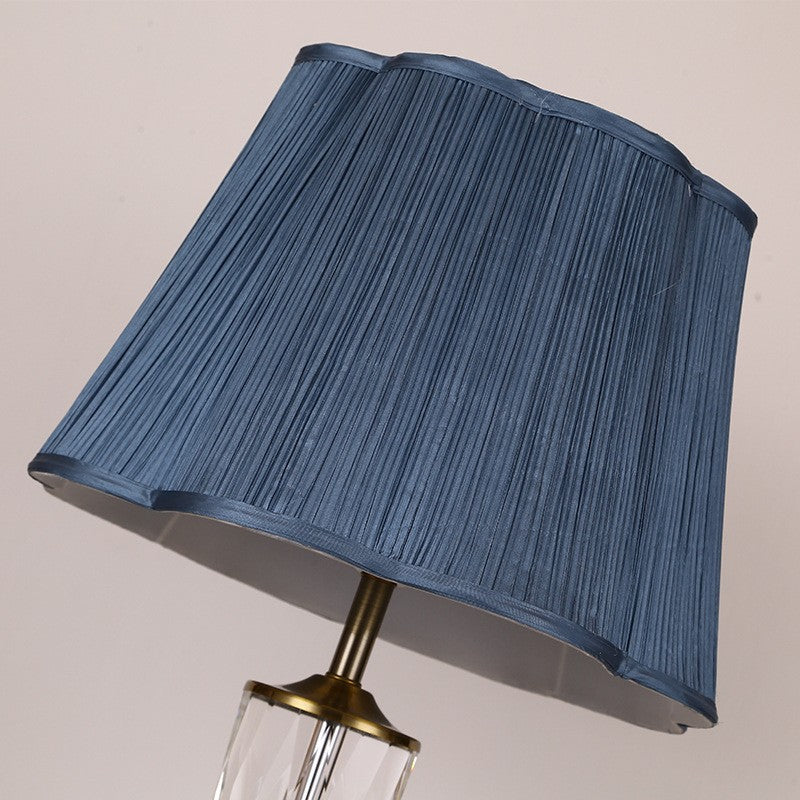 Vintage Blue Shade Table Lamp with Crystal Base - A Touch of Classic Elegance