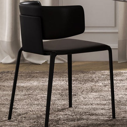 Modern Dining Chair with Unique Backrest Design - Leather Upholstered Chair with Metal Legs