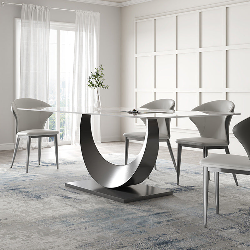 Modern Dining Table Set with Unique Curved Base - Durable Rock Slab Top