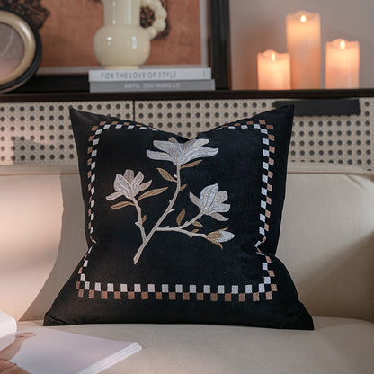 Elegant Magnolia Embroidered Velvet Pillow - A Touch of Luxury