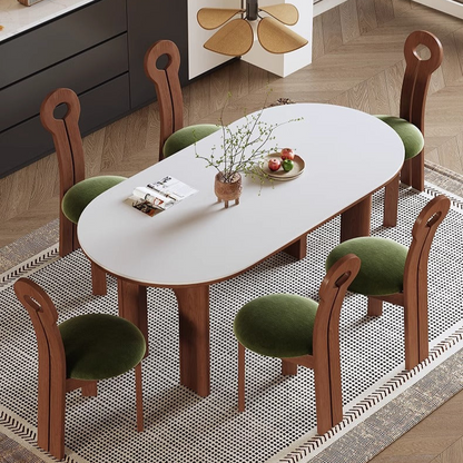 Modern Oval Dining Table with Unique Wooden Base - Durable Rock Slab Top