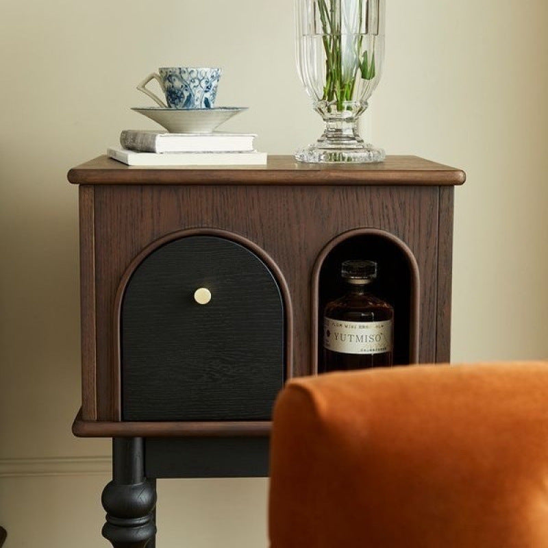 Vintage-Inspired Side Table with Arched Design and Hidden Storage