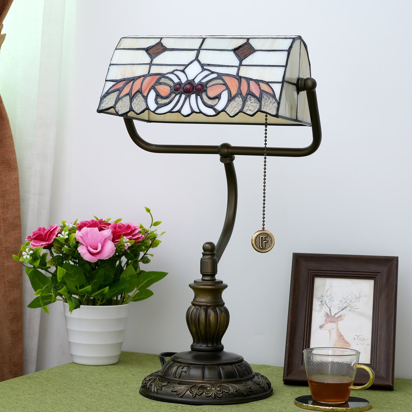 Vintage Tiffany Style Banker's Lamp - A Touch of Timeless Elegance