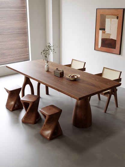 Modern Dining Table with Sculpted Wooden Base - Solid Pine Wood Top