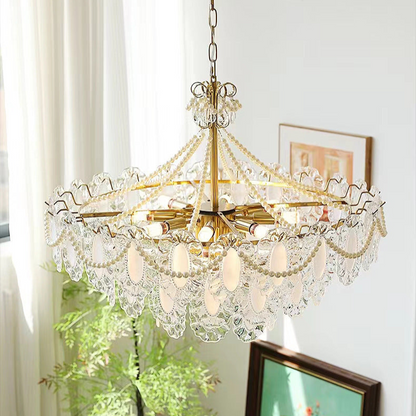 Elegant Pearl Chandelier with Crystal Accents - Romantic and Timeless