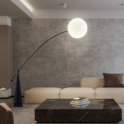 Sleek Arc Floor Lamp with Orb Shade - A Modern Minimalist Statement