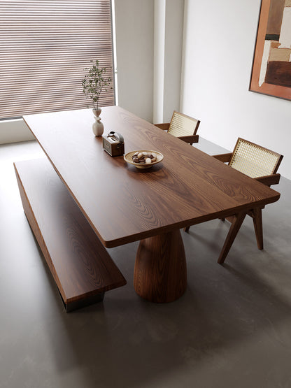 Modern Dining Table with Sculpted Wooden Base - Solid Pine Wood Top