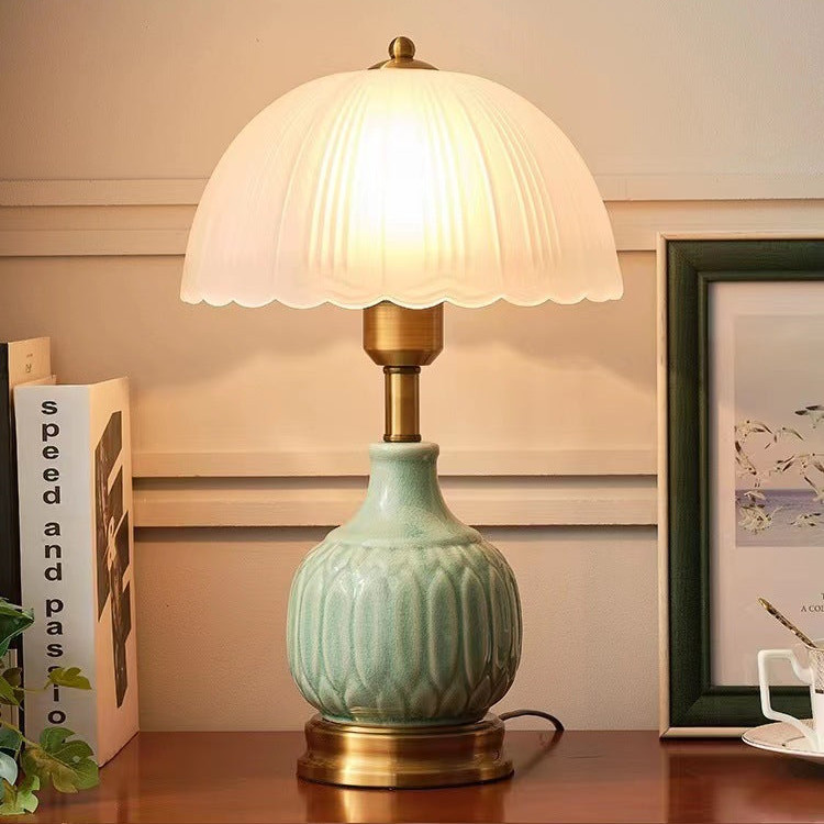 Vintage Ceramic Table Lamp with Pleated Shade - A Touch of Timeless Elegance