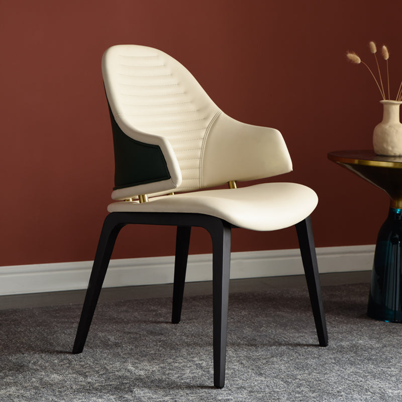 Modern Dining Chair with Unique Leather Design - Upholstered Chair with Wooden Legs