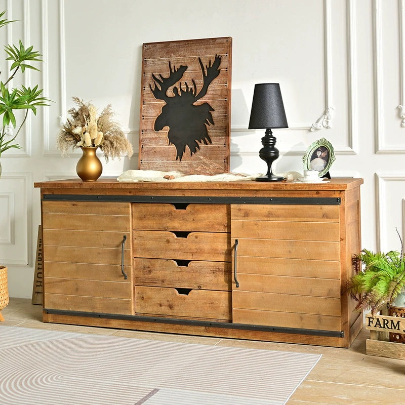 The Farmhouse Industrial Sideboard - Rustic Sliding Door Storage Cabinet