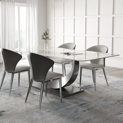 Modern Dining Table Set with Unique Curved Base - Durable Rock Slab Top