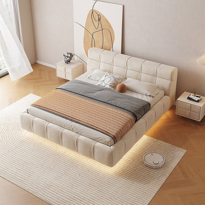 Modern Floating Bed Frame with Upholstered Headboard - Minimalist Design