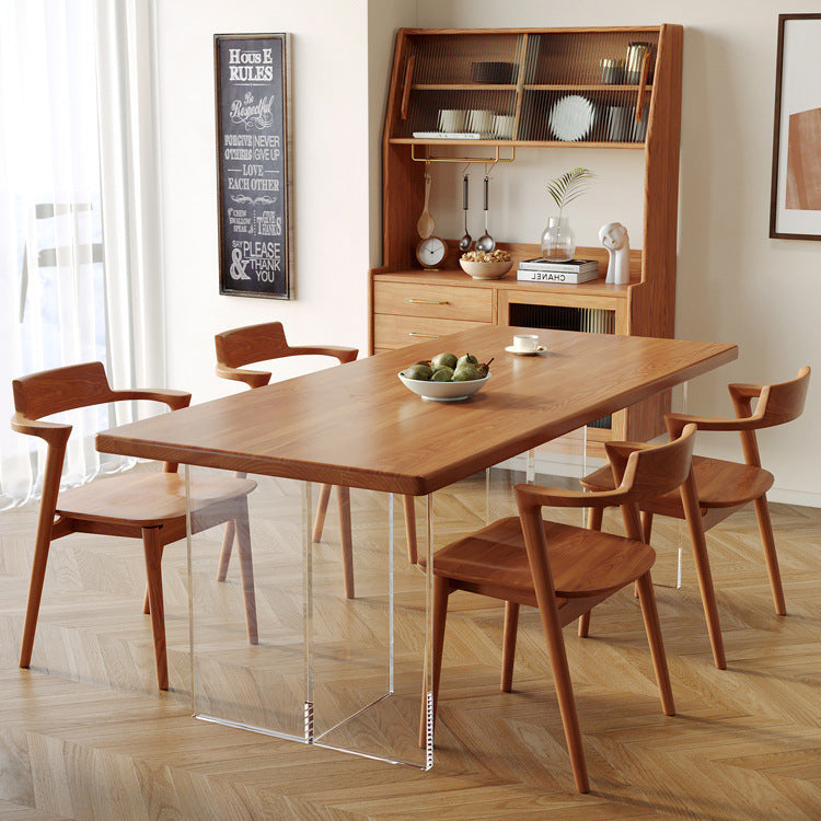 Modern Dining Table with Acrylic Legs - Rustic Pine Wood Top