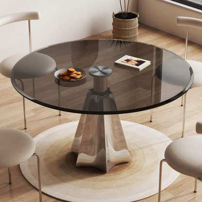 Modern Round Glass Dining Table - Sleek Stainless Steel Base