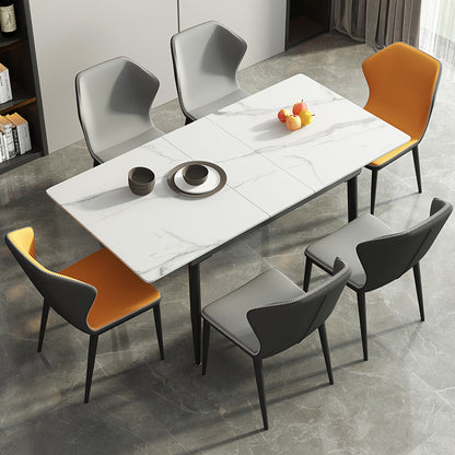 Extendable Dining Table Set with Marble Top - Sleek Metal Frame