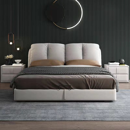 Modern Upholstered Bed frame with Curved Backrest and Storage