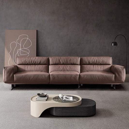 Minimalist High-Back Leather Sofa – Straight-Line Design for Modern Living Rooms