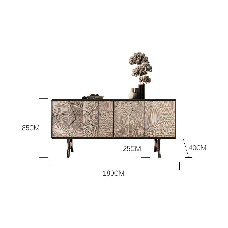 Modern Sideboard with Unique Tree Ring Design and Black Metal Base