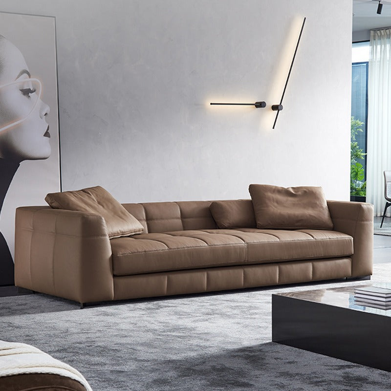 Luxury Minimalist Leather Straight-Line Sofa – Modern Design for Contemporary Living Rooms