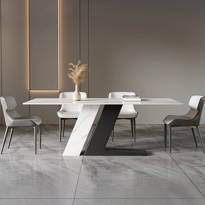 Modern Dining Table with Geometric Base - Durable Rock Slab Top