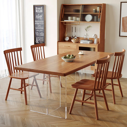 Modern Dining Table with Acrylic Legs - Rustic Pine Wood Top