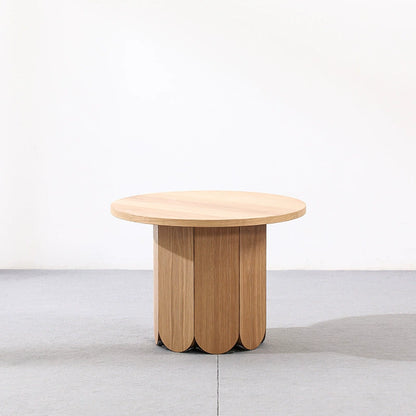 Solid Wood Round Coffee Table - Modern Scalloped Base Design