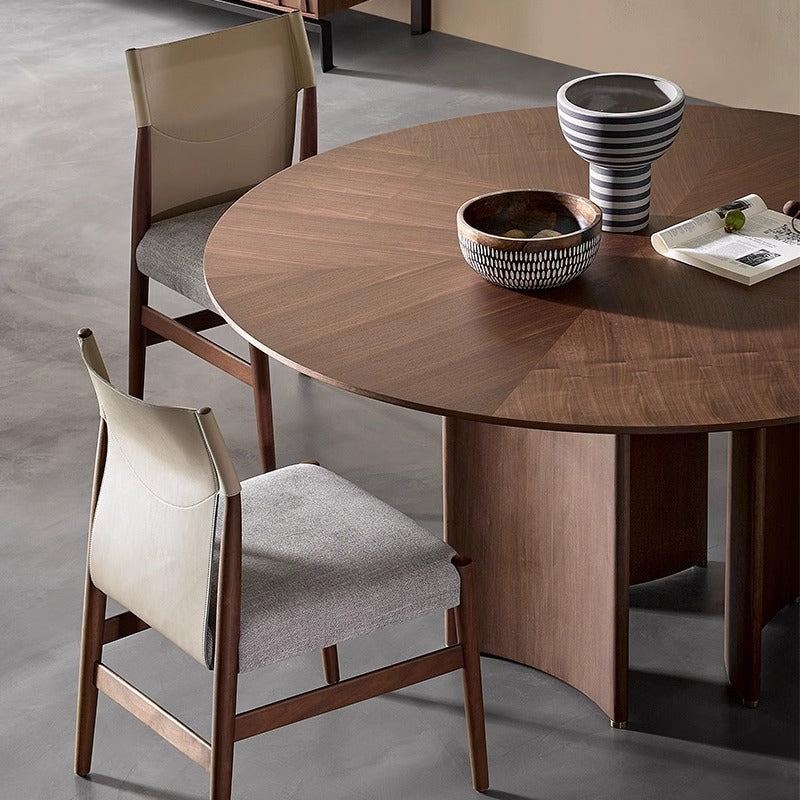 Round Walnut Wood Dining Table Set - Mid-Century Modern Design